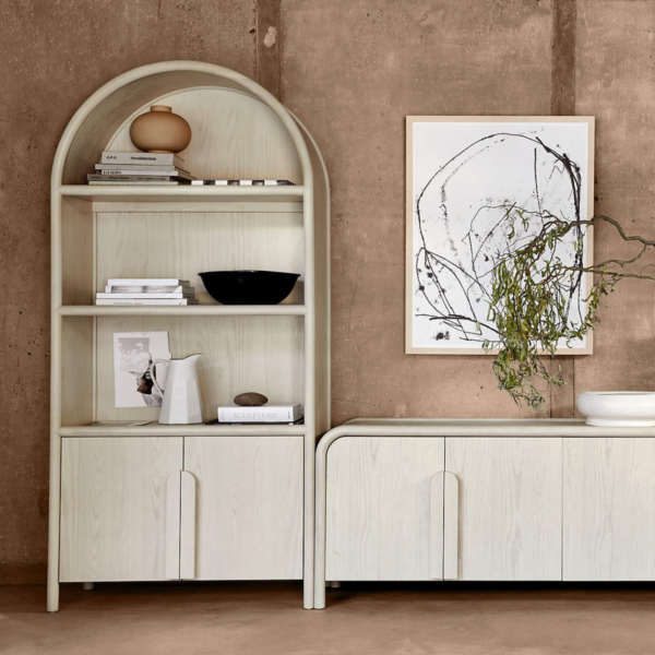 4 WoodBee Craft "The Ivory Arch" Premium Whitewashed Arched Bookcase Cabinet