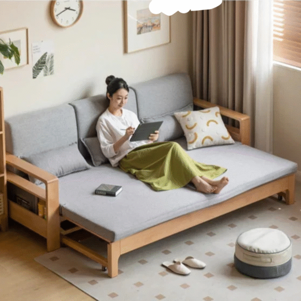 WoodBee Craft "The Kyoto Minimalist" Premium Wooden Convertible Sofa Bed