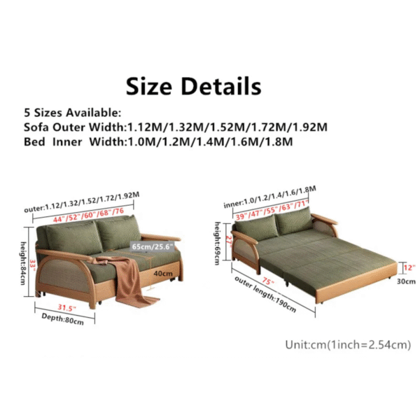 WoodBee Craft "The Emerald Arc" Premium Rattan Pull Out Sleeper Sofa