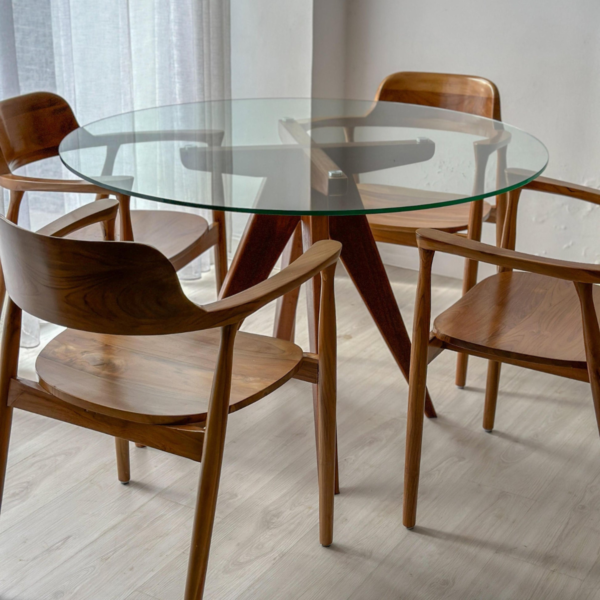 5 WoodBee Craft "The Stellar Orbit" Premium Round Glass Top Pedestal Dining Table