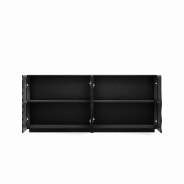 WoodBee Craft "The Vortex Ripple" Premium Black Carved Wood Sideboard