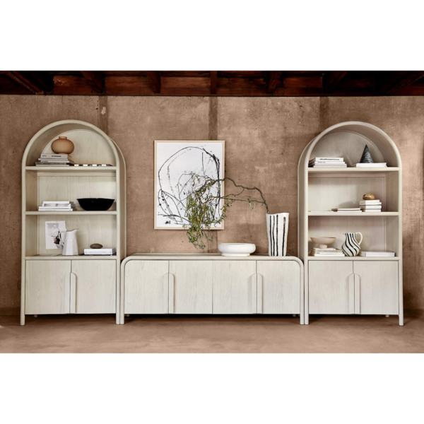 5 WoodBee Craft "The Ivory Arch" Premium Whitewashed Arched Bookcase Cabinet