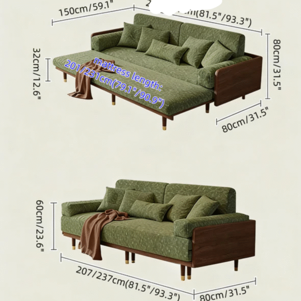 6 WoodBee Craft "The Verve Moss" Premium Modern Wood Sleeper Sofa