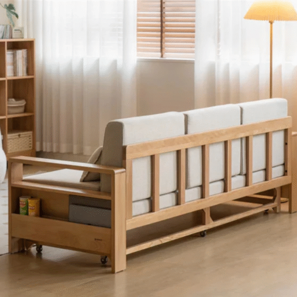 WoodBee Craft "The Kyoto Minimalist" Premium Wooden Convertible Sofa Bed