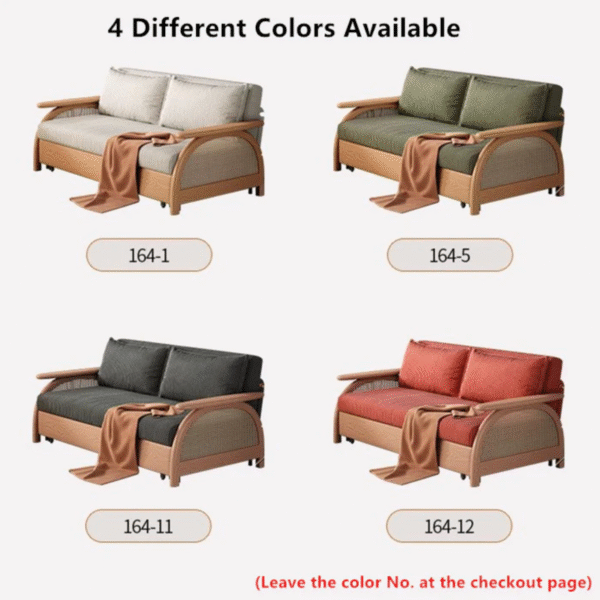 WoodBee Craft "The Emerald Arc" Premium Rattan Pull Out Sleeper Sofa