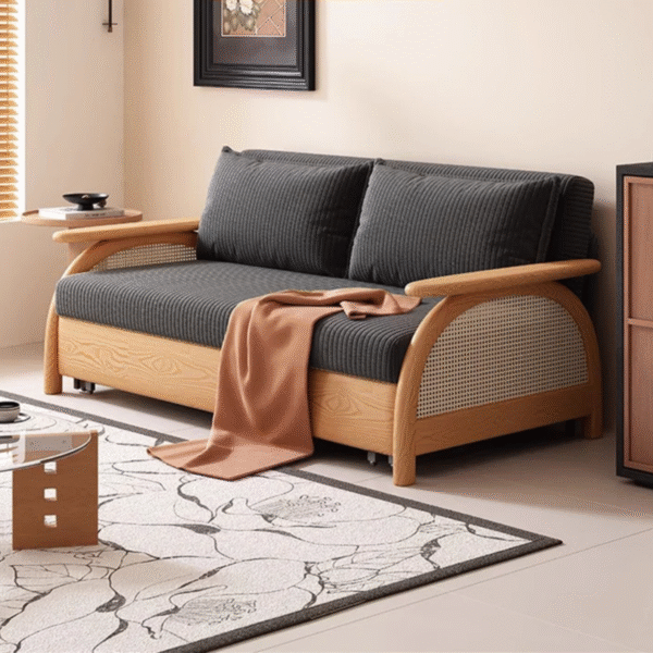 WoodBee Craft "The Emerald Arc" Premium Rattan Pull Out Sleeper Sofa