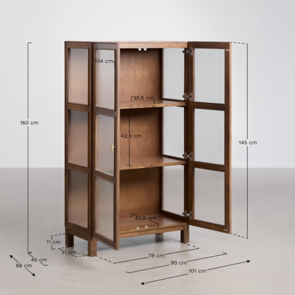 7 WoodBee Craft "The Meridian Reed" Premium Fluted Glass Display Cabinet