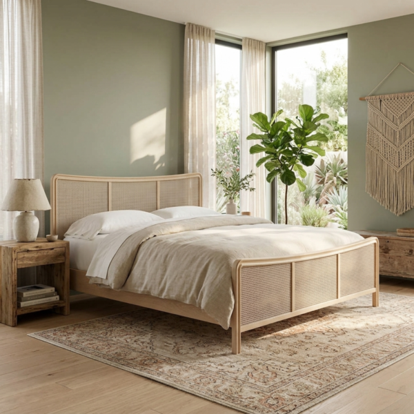 WBC-SB-019 WoodBee Craft "The Aurelia Zen" Premium Natural Cane Wooden Bed Frame