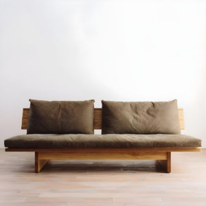Modern low profile solid wood daybed sofa with olive brown canvas cushions by WoodBee Craft