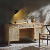 Modern natural cane wood executive computer desk with storage drawers and cabinets by WoodBee Craft