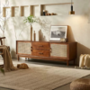 10 WoodBee Craft "The Solstice Credenza" Handcrafted Rattan Cane Door Wood TV Console