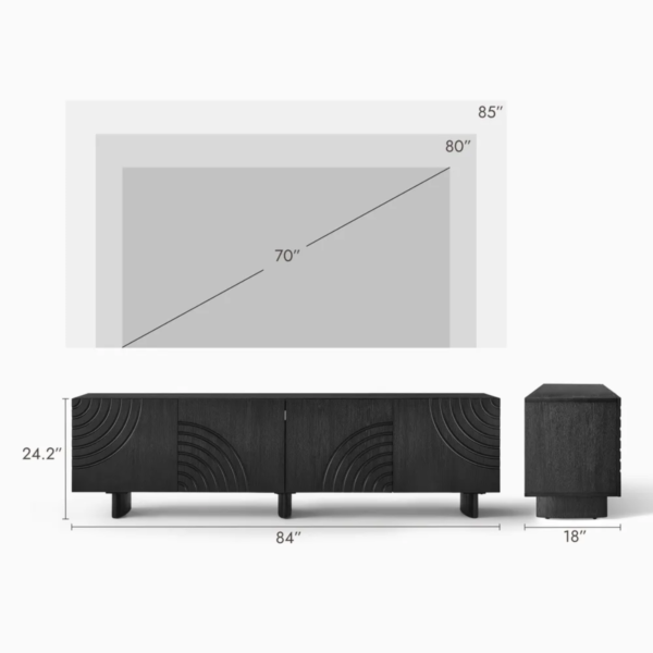11 WoodBee Craft "The Eclipse Arch" Handcrafted Carved Black Wood TV Console Credenza