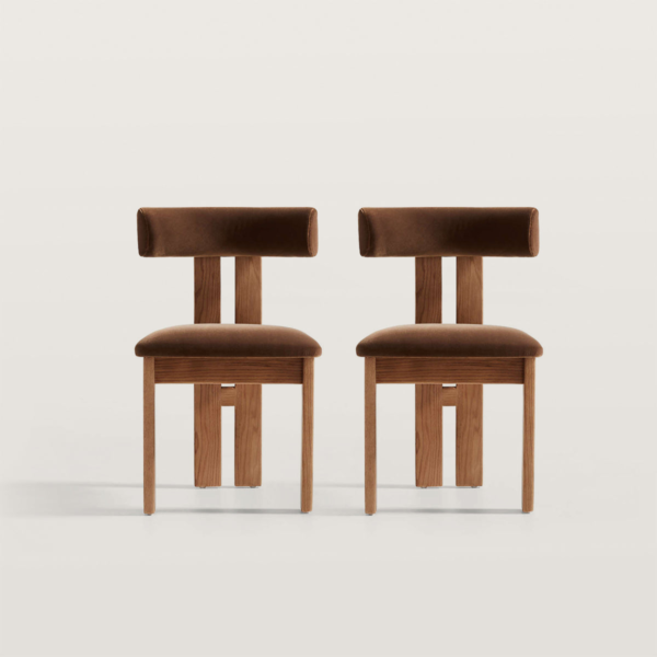 WoodBee Craft "The Nordic Horizon" Handcrafted Upholstered Bouclé Wood Dining Chairs (Set of 2)