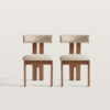 WoodBee Craft "The Nordic Horizon" Handcrafted Upholstered Bouclé Wood Dining Chairs (Set of 2)