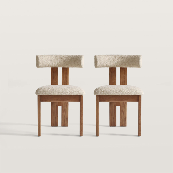 WoodBee Craft "The Nordic Horizon" Handcrafted Upholstered Bouclé Wood Dining Chairs (Set of 2)