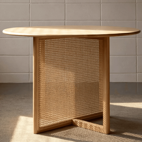 2 WoodBee Craft "The Solstice Round" Handcrafted Cane Mesh Base Dining Table