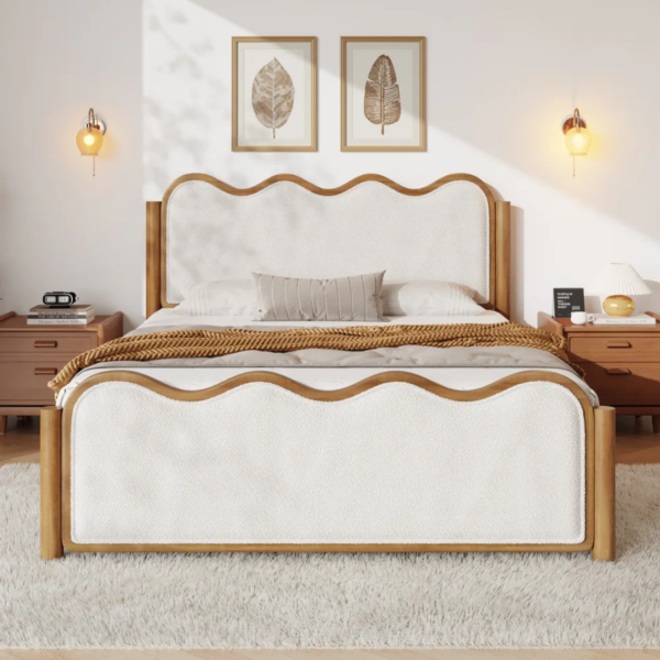 2 WoodBee Craft "The Cloud Scallop" Premium Scalloped Bouclé Wood Bed Frame