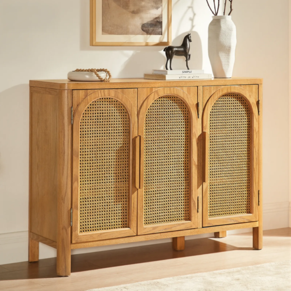 2 WoodBee Craft "The Archway Sanctuary" Handcrafted Arched Cane Door Shoe Storage Cabinet