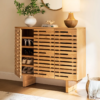 2 WoodBee Craft "The Gridline Breeze" Handcrafted Ventilated Slatted Wood Shoe Cabinet
