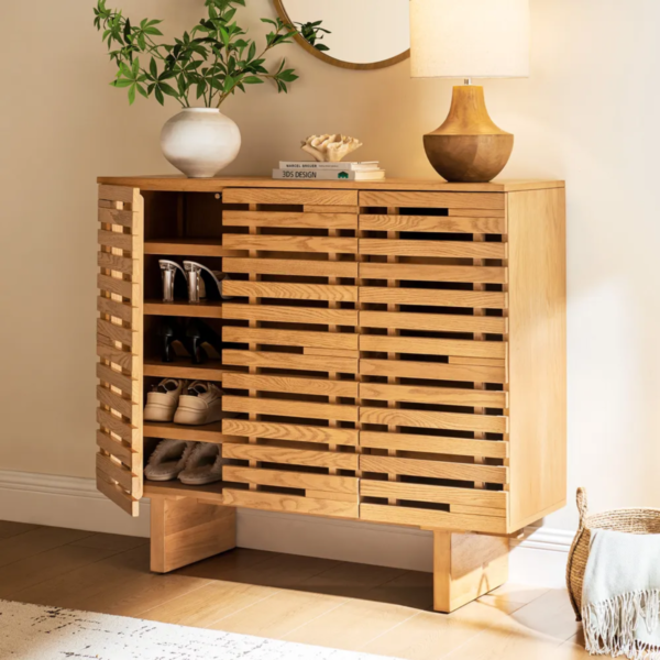 2 WoodBee Craft "The Gridline Breeze" Handcrafted Ventilated Slatted Wood Shoe Cabinet