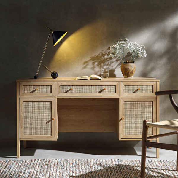 WoodBee Craft "The Artisan Atelier" Natural Cane Wood Executive Computer Desk