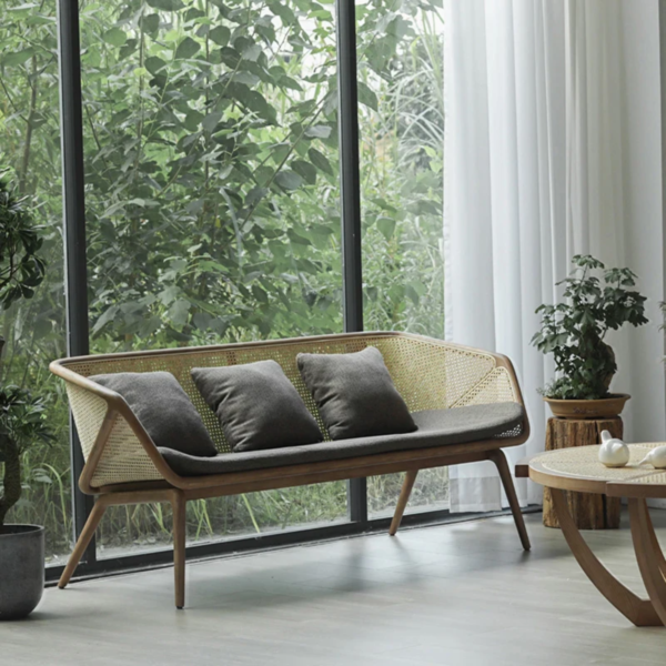 2 WoodBee Craft "The Solstice Trio" Handcrafted 3 Seater Rattan Barrel Mesh Sofa