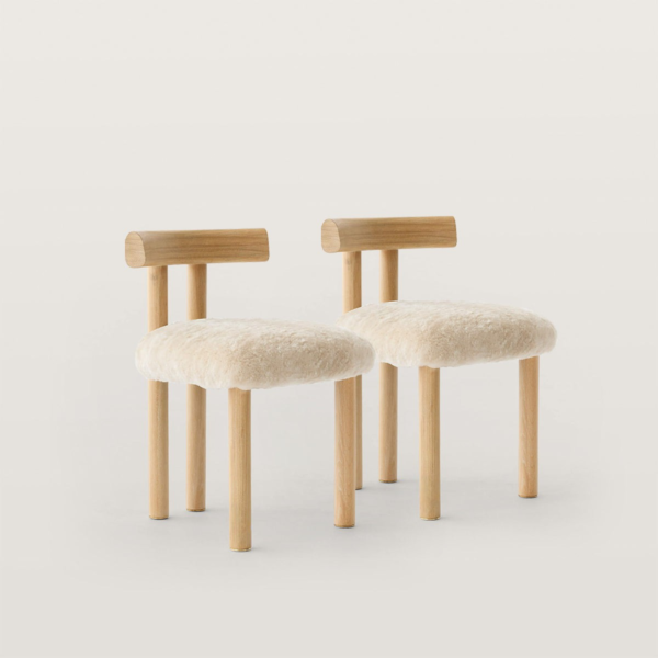 3 WoodBee Craft "The Nordic Cloud" Handcrafted Bouclé T-Bar Dining Chairs (Set of 2)