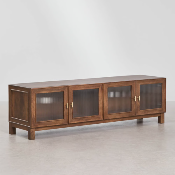 3 WoodBee Craft "The Luminary Flute" Handcrafted Fluted Glass Solid Wood TV Unit