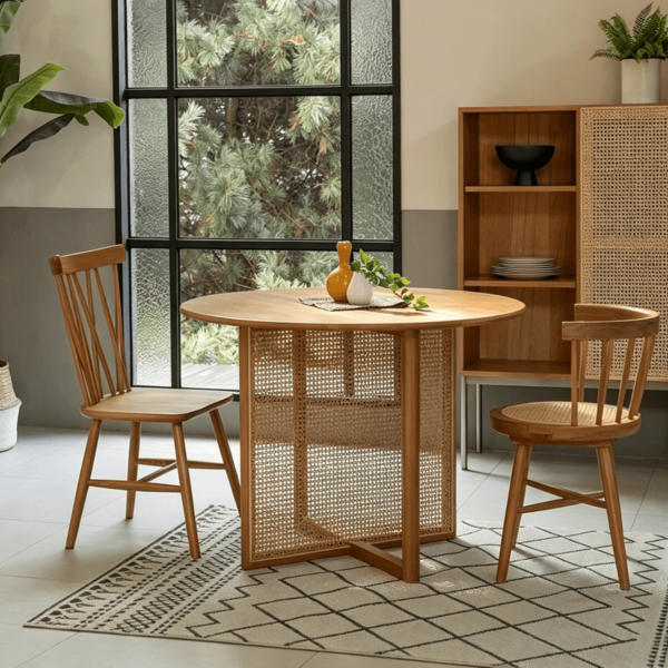 3 WoodBee Craft "The Solstice Round" Handcrafted Cane Mesh Base Dining Table