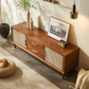 3 WoodBee Craft "The Solstice Credenza" Handcrafted Rattan Cane Door Wood TV Console