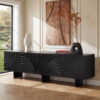 3 WoodBee Craft "The Eclipse Arch" Handcrafted Carved Black Wood TV Console Credenza