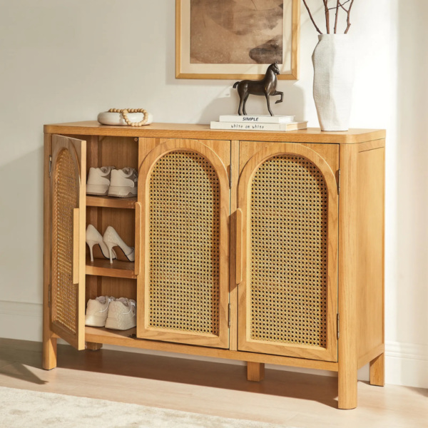 3 WoodBee Craft "The Archway Sanctuary" Handcrafted Arched Cane Door Shoe Storage Cabinet
