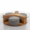 3 WoodBee Craft "The Trio Sphere" Round Glass Coffee Table with Nested Stools