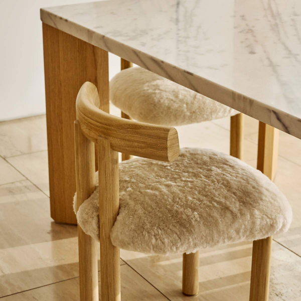 4 WoodBee Craft "The Nordic Cloud" Handcrafted Bouclé T-Bar Dining Chairs (Set of 2)