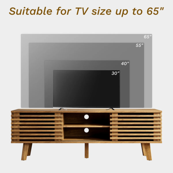 4 WoodBee Craft "The Horizon Slatted" Handcrafted Slatted Wood TV Console Cabinet