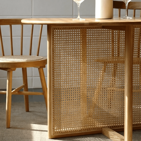 4 WoodBee Craft "The Solstice Round" Handcrafted Cane Mesh Base Dining Table
