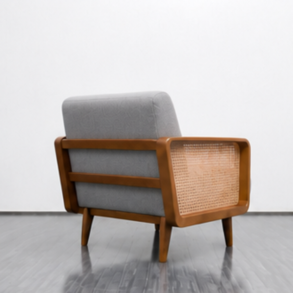WoodBee Craft "The Nordic Solo" Premium Single Seater Cane Armchair Sofa