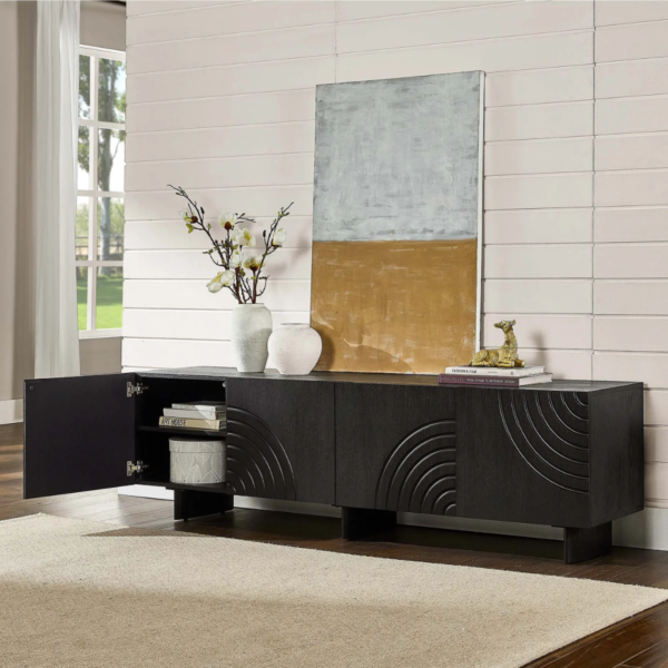 4 WoodBee Craft "The Eclipse Arch" Handcrafted Carved Black Wood TV Console Credenza