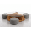 4 WoodBee Craft "The Trio Sphere" Round Glass Coffee Table with Nested Stools