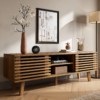5 WoodBee Craft "The Horizon Slatted" Handcrafted Slatted Wood TV Console Cabinet