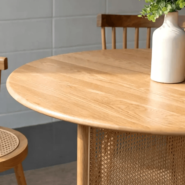 5 WoodBee Craft "The Solstice Round" Handcrafted Cane Mesh Base Dining Table