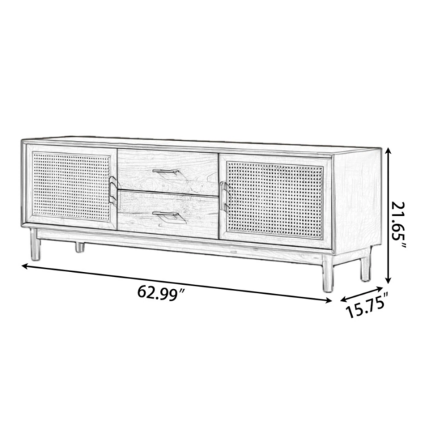 5 WoodBee Craft "The Solstice Credenza" Handcrafted Rattan Cane Door Wood TV Console
