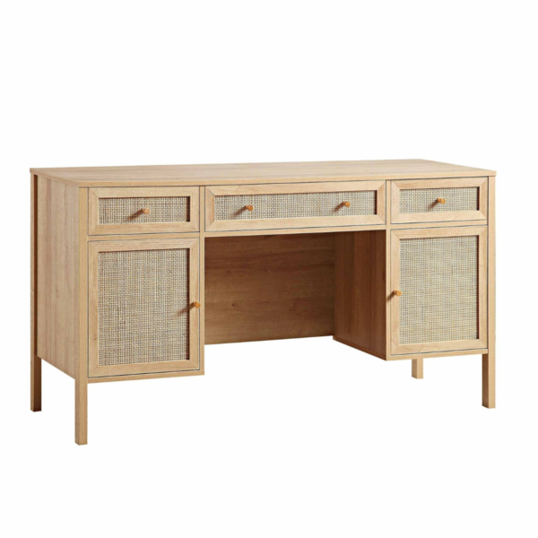 WoodBee Craft "The Artisan Atelier" Natural Cane Wood Executive Computer Desk
