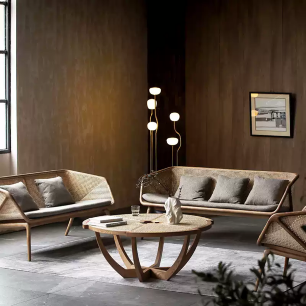 5 WoodBee Craft "The Solstice Trio" Handcrafted 3 Seater Rattan Barrel Mesh Sofa