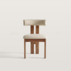 Modern upholstered boucle wood dining chair set of 2 with cream shearling backrest by WoodBee Craft