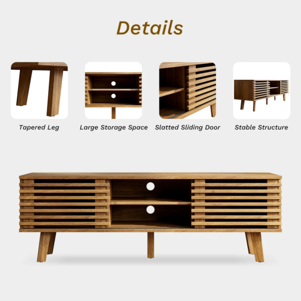 6 WoodBee Craft "The Horizon Slatted" Handcrafted Slatted Wood TV Console Cabinet