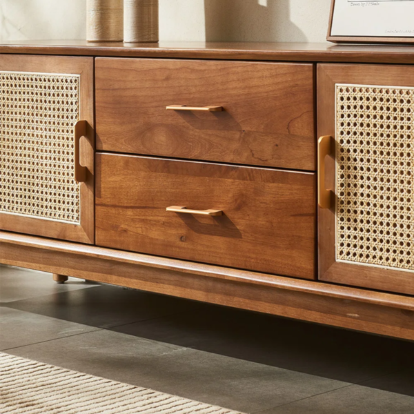 6 WoodBee Craft "The Solstice Credenza" Handcrafted Rattan Cane Door Wood TV Console