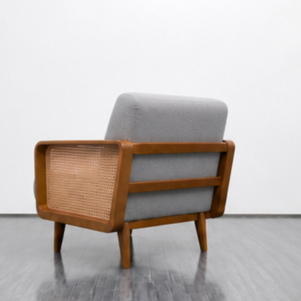 WoodBee Craft "The Nordic Solo" Premium Single Seater Cane Armchair Sofa