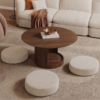 6 WoodBee Craft "The Trio Nest" Handcrafted Round Coffee Table with Stacked Ottoman Cushions