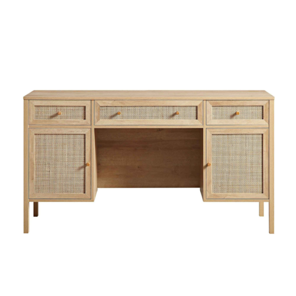 WoodBee Craft "The Artisan Atelier" Natural Cane Wood Executive Computer Desk